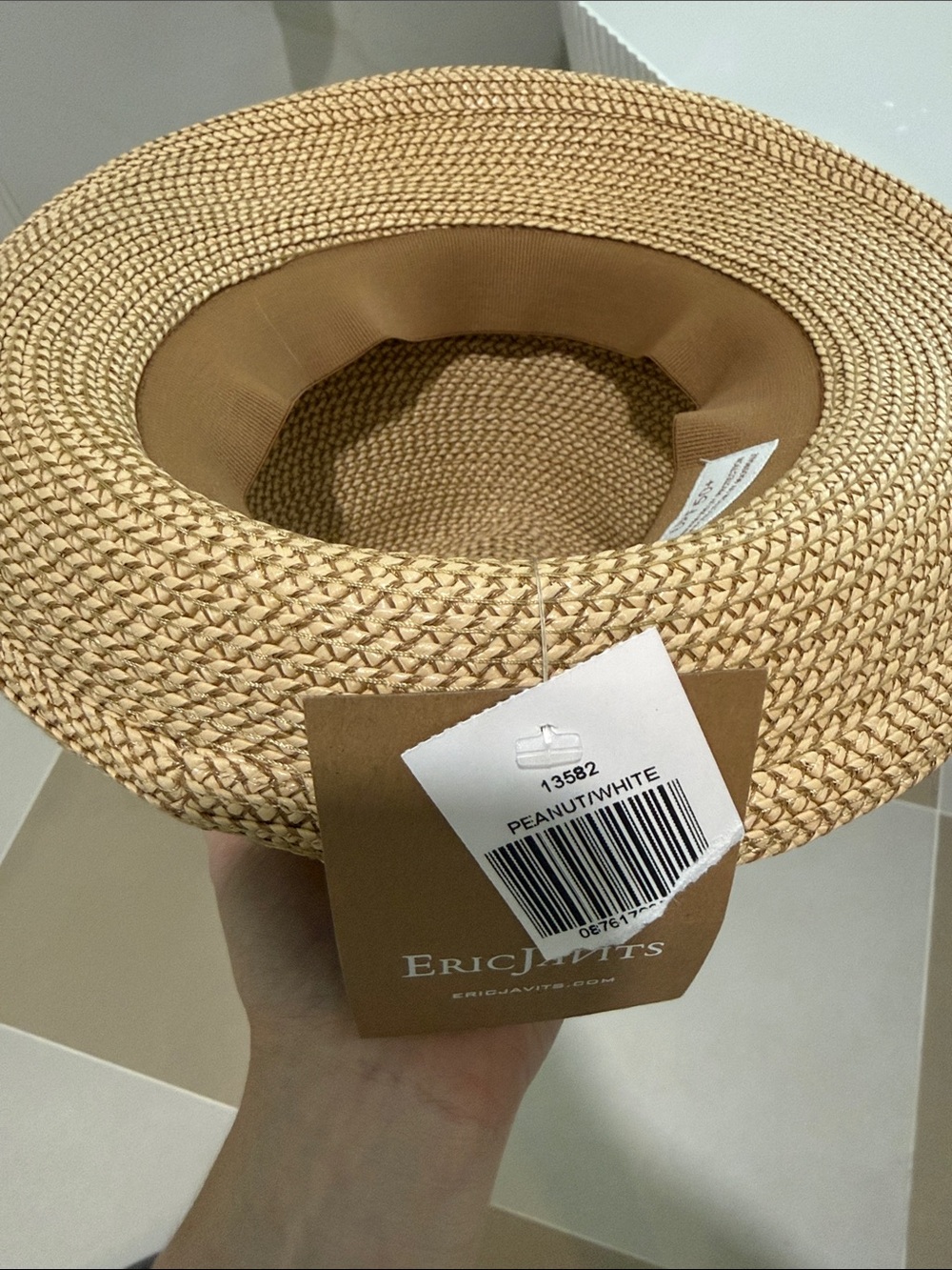 Eric Javits Natural Straw Fedora with White Band - Picture 3 of 5